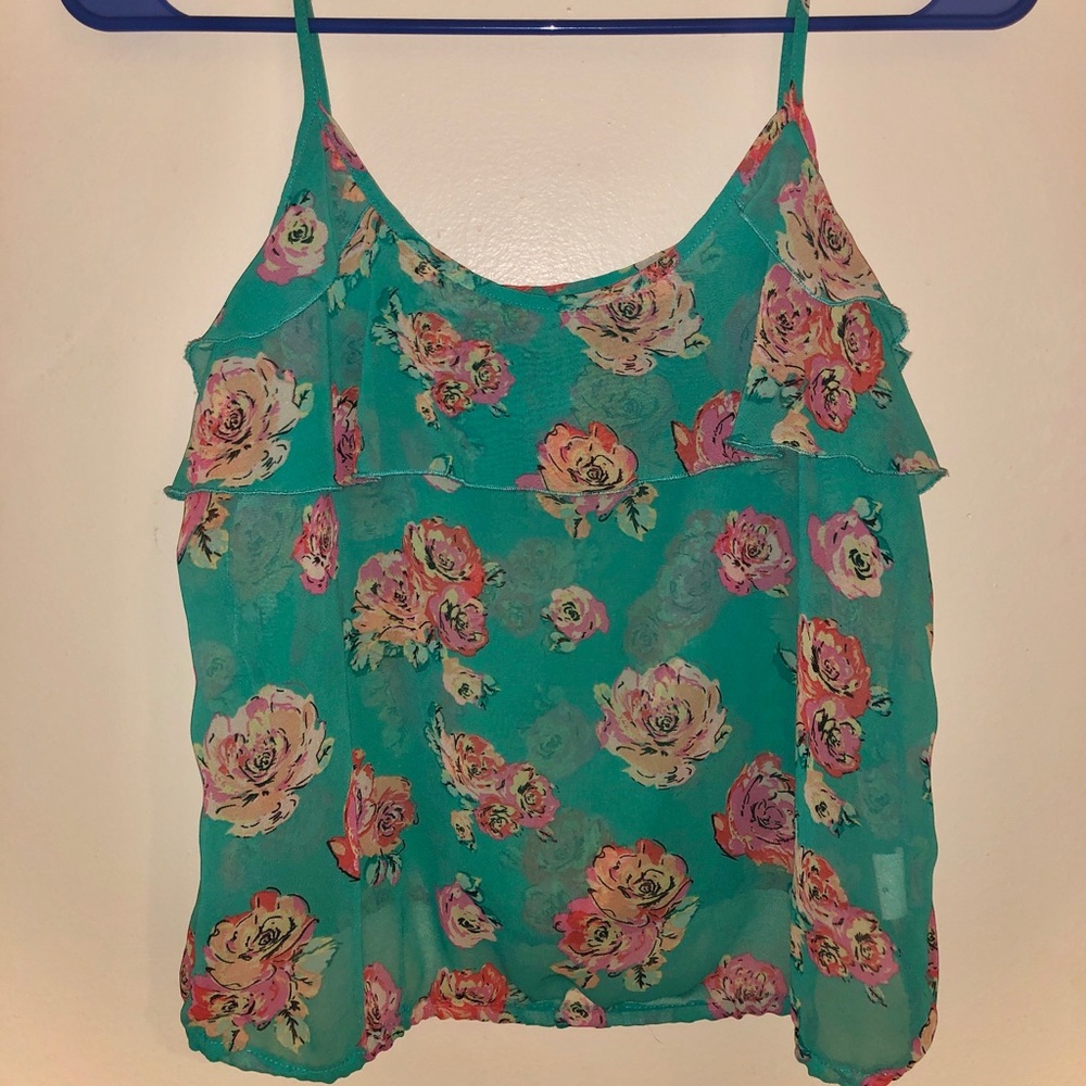 Teal floral tank top